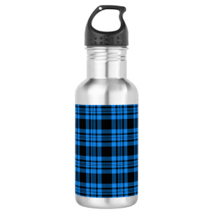 Bouteille D'eau Plaid Bleu, Tartan Noir; Design Motif