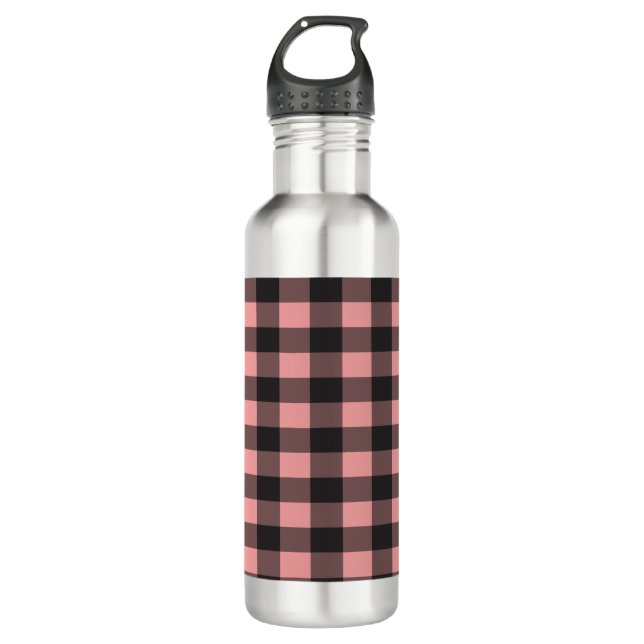 Bouteille D'eau Plaid de buffle rustique rose et noir (Devant)