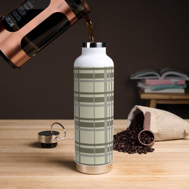 Bouteille D'eau Plaid gris et crème (Café)