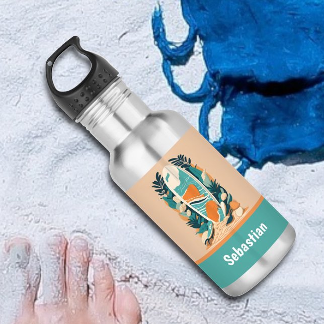 Bouteille D'eau Planche de surf rétro abstraite tropicale pour ado (Créateur téléchargé)