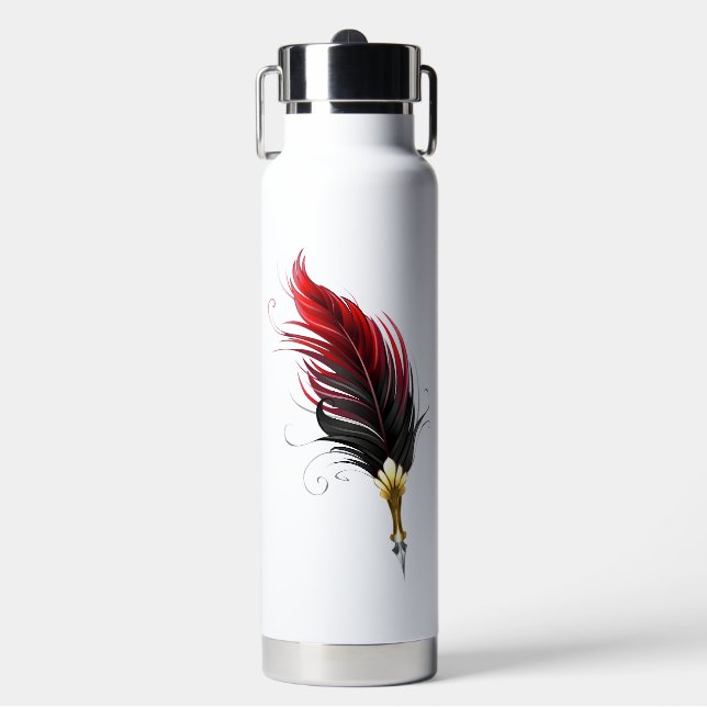 Bouteille D'eau Plume rouge avec pointe en or (Salle de sport)