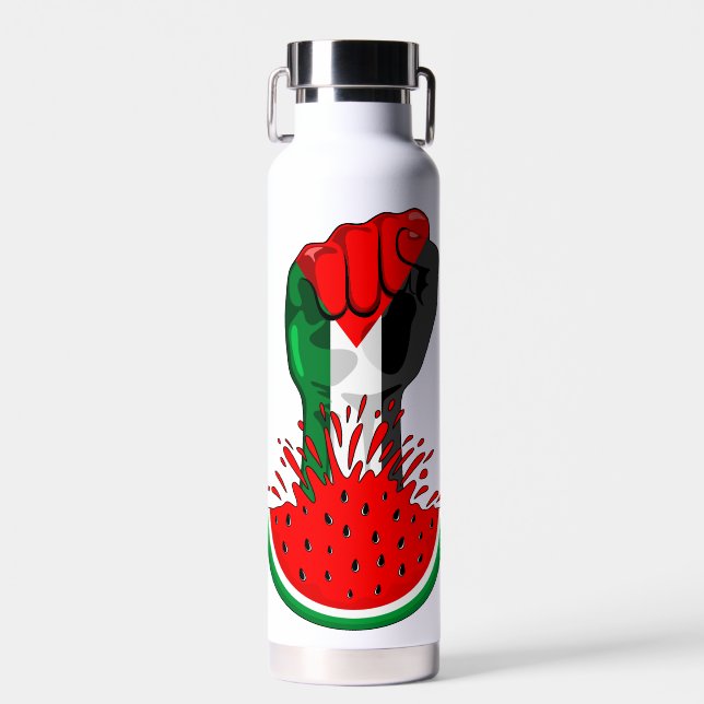 Bouteille D'eau Poing de résistance palestinienne sur le symbole d (Avant)