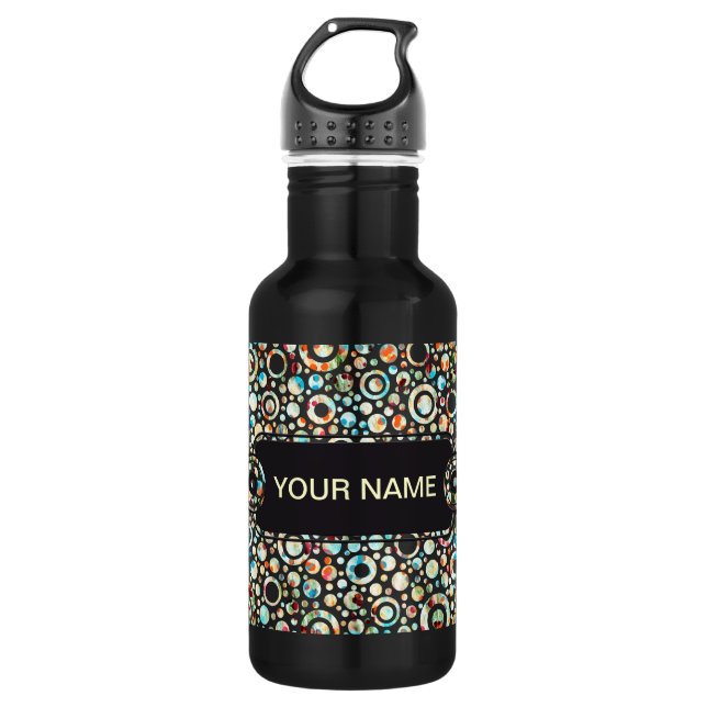 Bouteille D'eau Points de couleur et Motif circulaire + votre text (Devant)