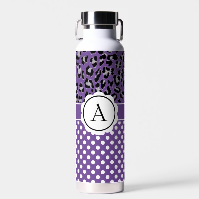 Bouteille D'eau Points girly et imprimé animaux monogramme  (Avant)