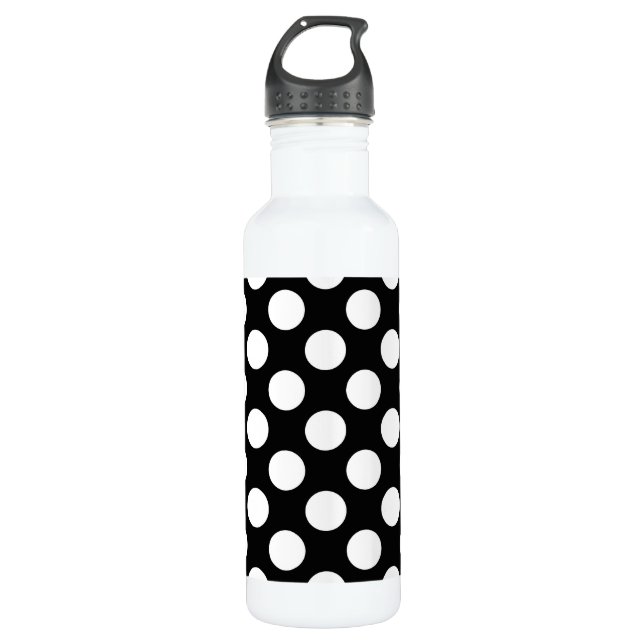 Bouteille D'eau Pois noirs et blancs, Motif Polka (Devant)