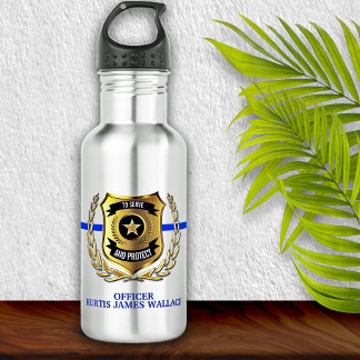 Bouteille D'eau Police mince Ligne bleue Officier Bouclier personn