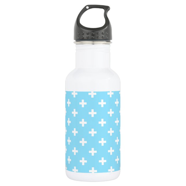 Bouteille D'eau Polka blanche croise sur bleu bébé (Devant)