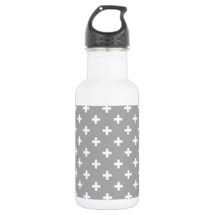 Bouteille D'eau Polka blanche croise sur gris