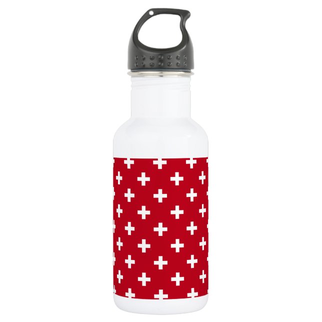 Bouteille D'eau Polka blanche croise sur rouge (Devant)
