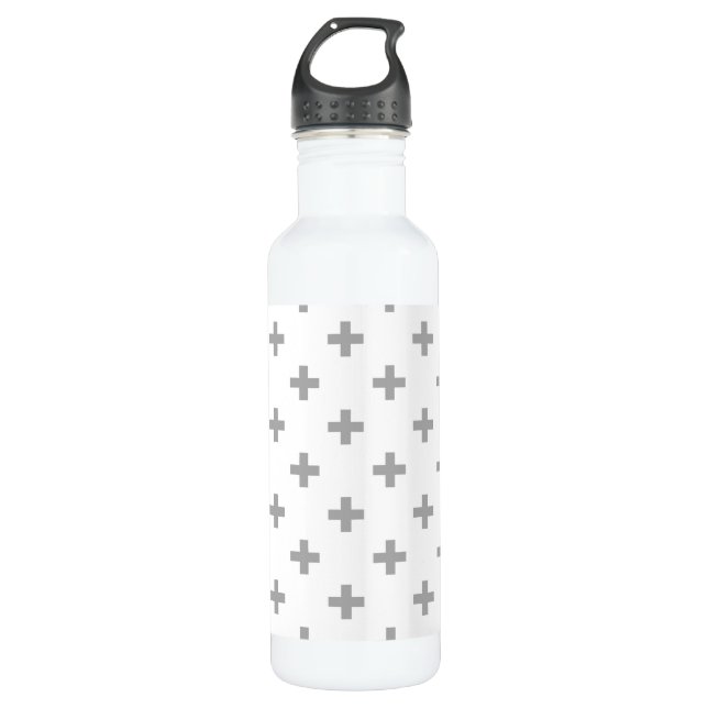 Bouteille D'eau Polka gris croise sur blanc (Devant)