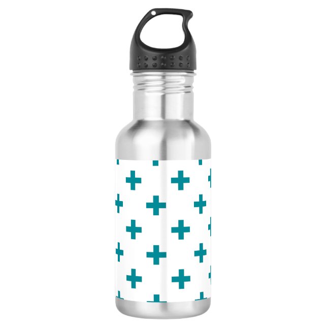 Bouteille D'eau Polka turquoise croise sur blanc (Devant)