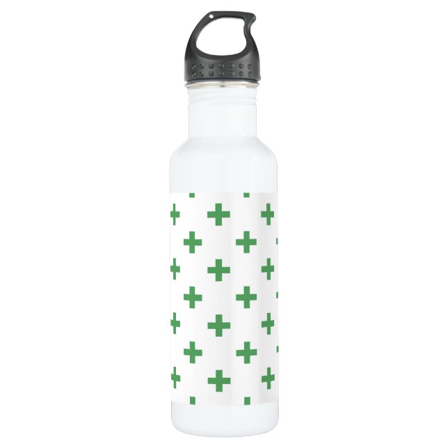 Bouteille D'eau Polka verte croise sur blanc (Devant)