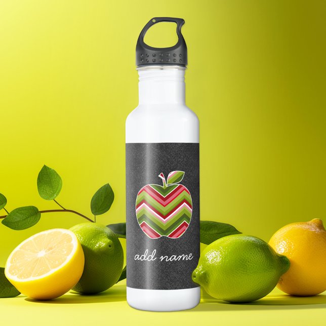 Bouteille D'eau Pomme d'enseignant personnalisé - Motif Chevron ve (Personalized water bottle - apple)