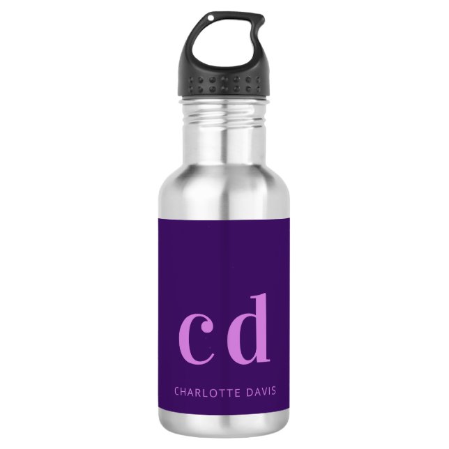 Bouteille D'eau Pomme rose monogramme initiales nom moderne (Devant)