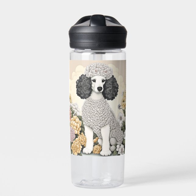 Bouteille D'eau Poodle personnalisé en Fleurs Whimsical (Extérieur)