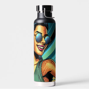 Bouteille D'eau Pop Art Woman dans les casques danser