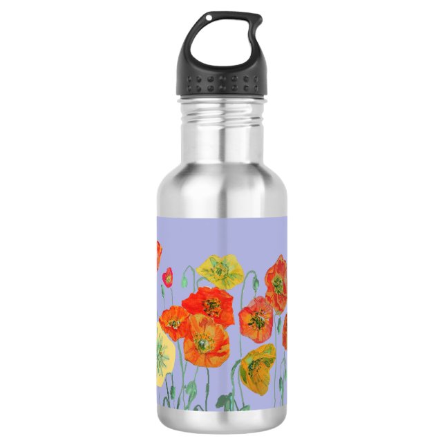 Bouteille D'eau Poppies orange Fleurs florales Pastel violet Lilac (Devant)