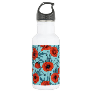 Bouteille D'eau Poppies, rouge et bleu sur le bleu de la piscine