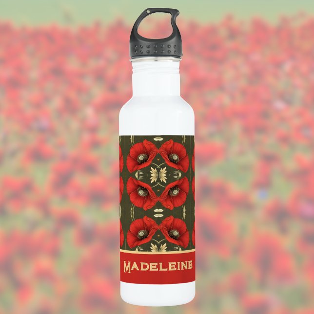 Bouteille D'eau Poppies Vintage Gold Red Art Nouveau (Créateur téléchargé)