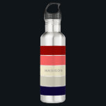 Bouteille D'eau Poppy Perfect Colorblock Nom personnalisé<br><div class="desc">Ce design coloré et moderne présente un motif en bloc couleur bleu,  taupe,  corail et rouge avec votre nom personnalisé #bouteilles d'eau #drinkware #cadeaux personnalisés</div>