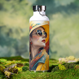 Bouteille D'eau Portrait à l'aquarelle chic avec éclaboussures de