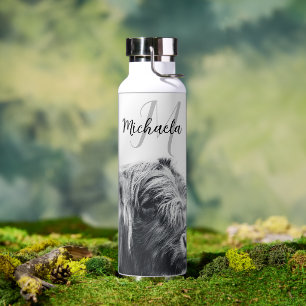 Bouteille D'eau Portrait de vache Highland premier monogramme noir