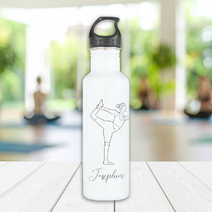 Bouteille D'eau Pose de danse Yoga femme minimaliste ligne noire a