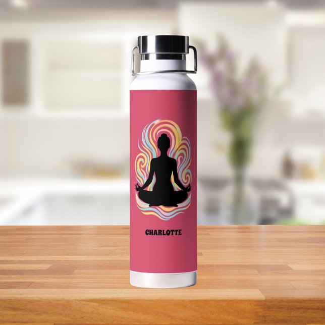 Bouteille D'eau Pose de yoga tourbillons nom rose (Créateur téléchargé)