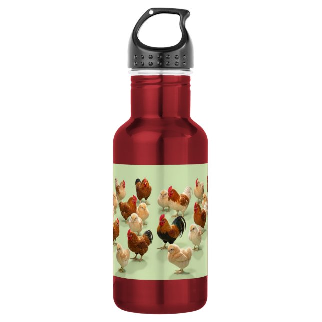 Bouteille D'eau Poulet sur fond vert clair (Devant)