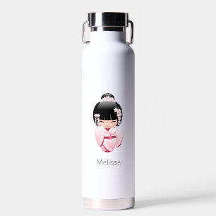 Bouteille D'eau Poupée blanche Kimono Kokeshi - mignonne Geisha Gi