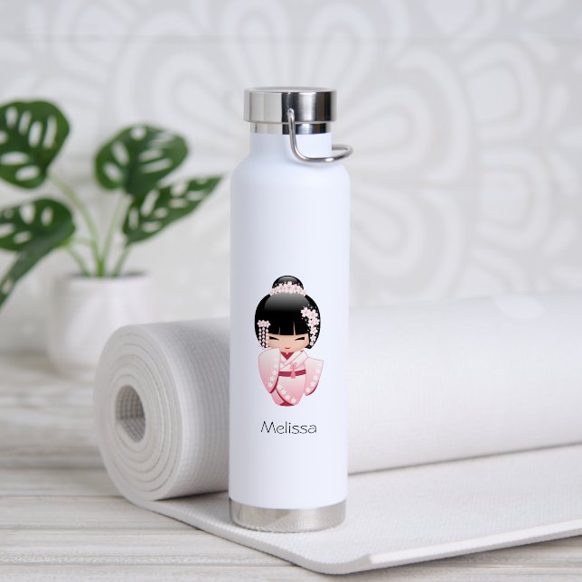 Bouteille D'eau Poupée blanche Kimono Kokeshi - mignonne Geisha Gi (Yoga (pivoté))