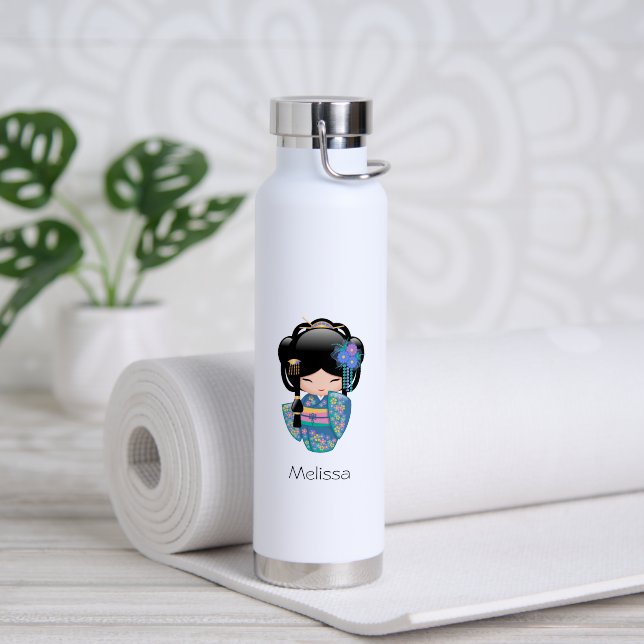 Bouteille D'eau Poupée Keiko Kokeshi - Blue Kimono Geisha Girl (Yoga (pivoté))