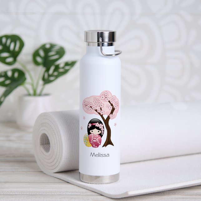 Bouteille D'eau Poupée Kokeshi de printemps - Jolie fille geisha j (Yoga (pivoté))