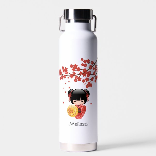 Bouteille D'eau Poupée Rouge Sakura Kokeshi - Cute Japonaise Geish (Avant)