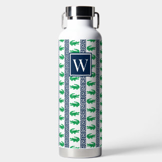 Bouteille D'eau Preppy Alligator Greek Key Stripe – Green & Navy  
