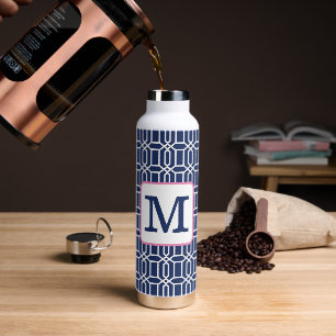 Bouteille D'eau Preppy Navy White Octagon Monogram Café