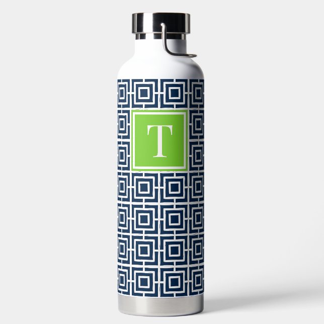 Bouteille D'eau Preppy Square Lattice Monogram – Navy & Lime (Droite)
