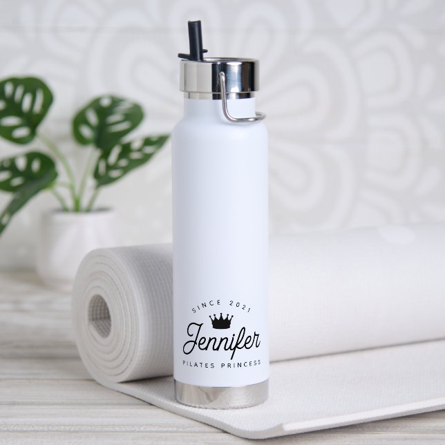 Bouteille D'eau Princesse Pilates Chic Tendance Typographie Noir (Yoga (pivotée))