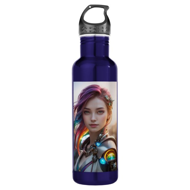Bouteille D'eau Prism Tech Rainbow Hair Cyberpunk Girl Portrait (Devant)