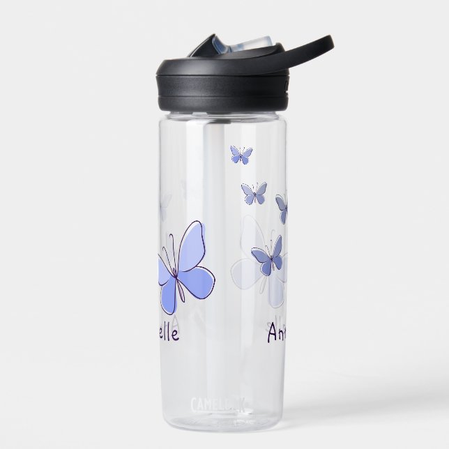 Bouteille D'eau Purple Blue Butterfly Doodle Votre nom (Gauche)