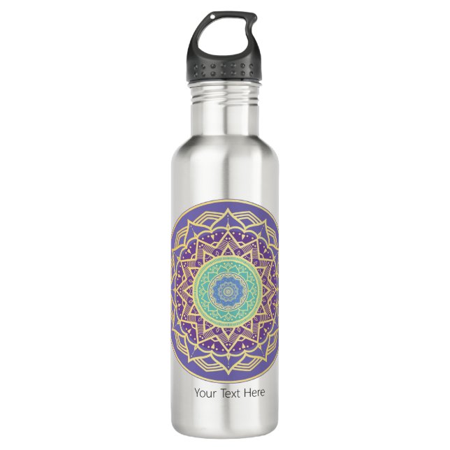 Bouteille D'eau Purple Indigo Gold Turquoise Mandala Metaphysical (Devant)