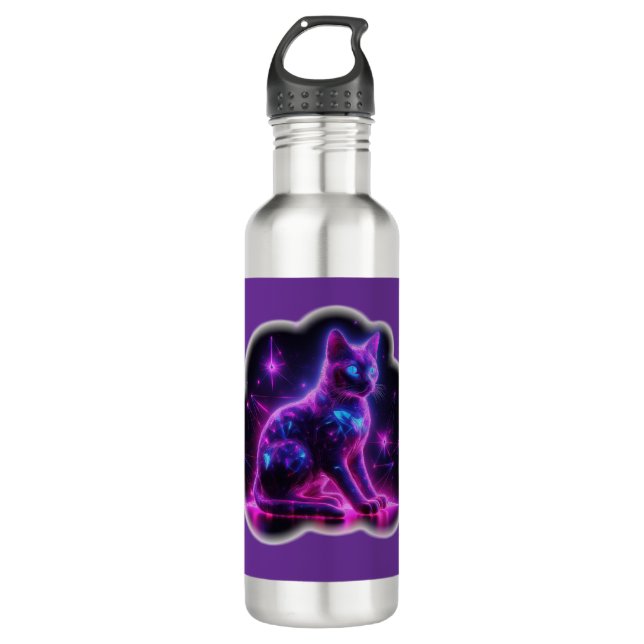 Bouteille D'eau Purple Neon Siamese Cat With Blue Eyes & Starburst (Devant)