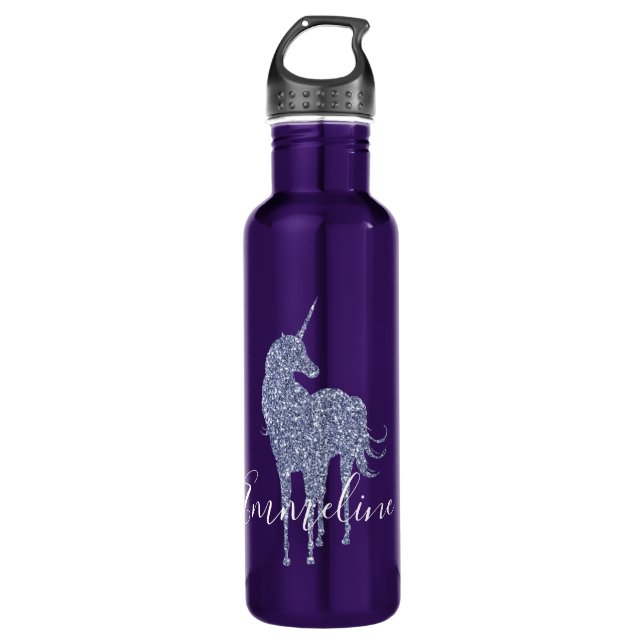 Bouteille D'eau Purple Unicorn Parties scintillant personnalisée (Devant)