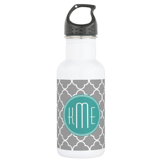 Bouteille D'eau Quatrefoil gris avec le monogramme de menthe de (Devant)