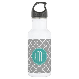 Bouteille D'eau Quatrefoil gris avec le monogramme de menthe de