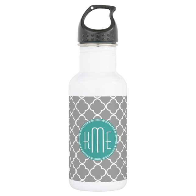 Bouteille D'eau Quatrefoil gris avec le monogramme de menthe de (Devant)