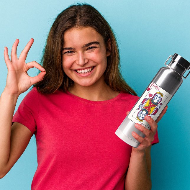 Bouteille D'eau Queen of Hearts Personnalisé Nom de jeu Carte inox (Créateur téléchargé)