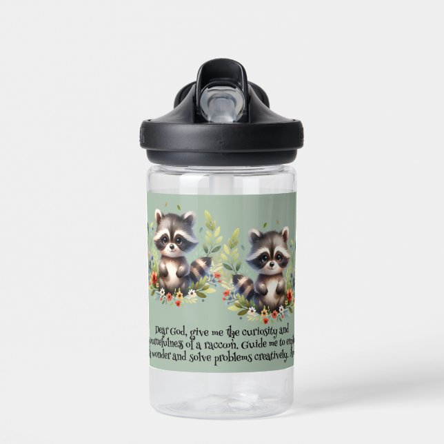 Bouteille D'eau Raccoon Woodland Enfants Prière chrétienne sur ble (Avant)