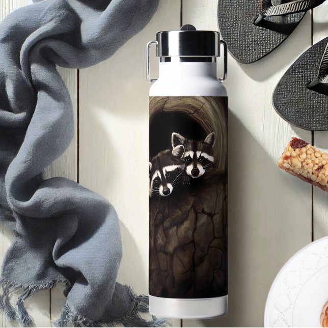 Bouteille D'eau Raccoons Brown Cute Tree (Créateur téléchargé)