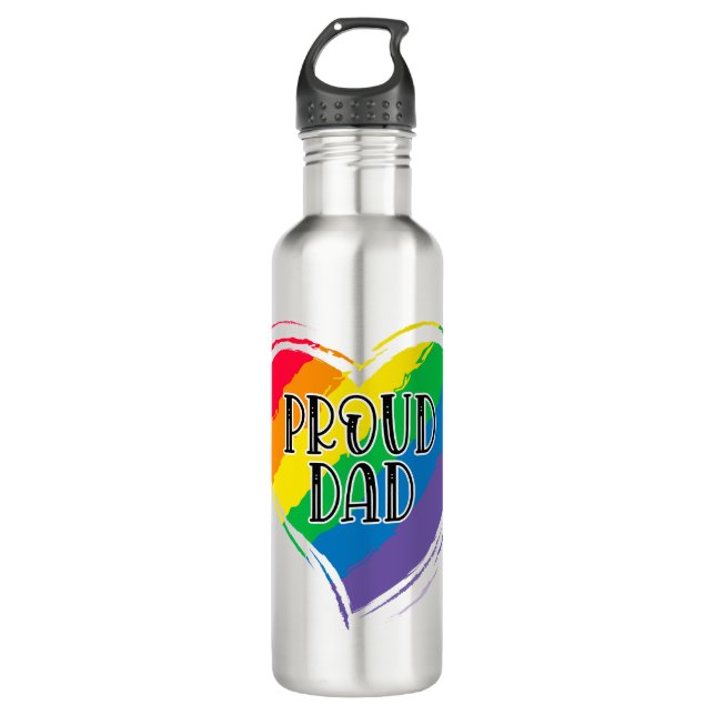 Bouteille D'eau Rainbow Heart Flag Fier papa LGBT Gay pride Mois (Devant)
